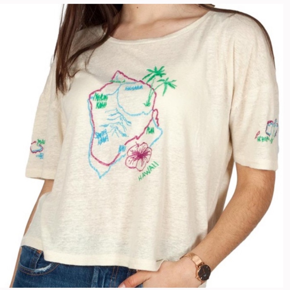 We The Free Cream Crop Top with Colorful Embroidery